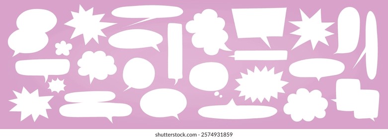 White speech bubbles on a pink background. Various shapes of speech bubbles. Speech bubbles for comics or messages. Pink and white theme with speech bubbles. Message illustration vector.