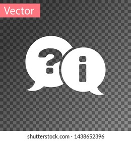 White Speech bubbles with Question and Exclamation icon isolated on transparent background. FAQ sign. Copy files, chat speech bubble and chart.  Vector Illustration