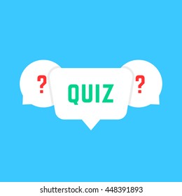 Weiße Sprechblasen mit Quiz. Konzept der Lösung Umfrage, wählen, Spielzeit, Abfrager, Problem, Problem lösen, Quiz. flacher Stil Trend modernes Logo Design Kunst Vektorgrafik auf blauem Hintergrund