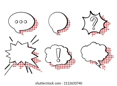 White speech bubbles with red shadows on transparent background in the style of comics.