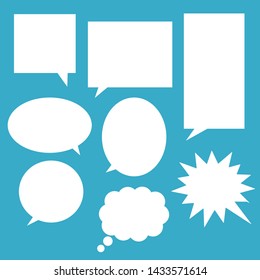 white speech bubbles set isolated on blue background. vector illustration