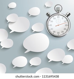 White speech bubbles with a stopwatch on the gray background. Eps 10 vector file.