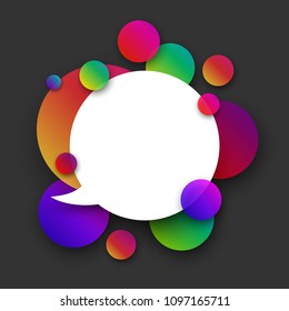 White speech with colour bubbles on grey background. Vector paper illustration.