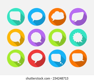 White speech vector bubbles with long shadow in flat design