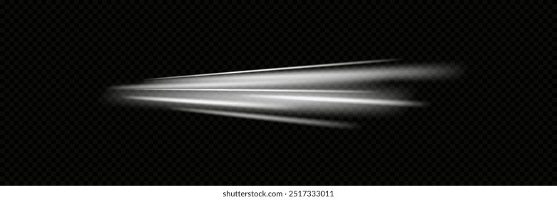 White speed lines. Traces of ray movement. On a transparent background.