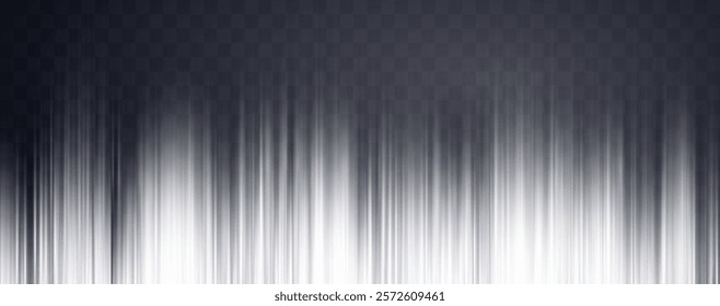White speed rays, light neon flow, zoom in motion effect, silver glow speed lines, colorful light trails, stripes. Abstract background, vector illustration.