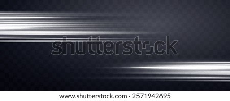 White speed rays, light neon flow, zoom in motion effect, silver glow speed lines, colorful light trails, stripes. Abstract background, vector illustration.