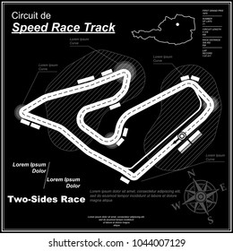 White speed road circuit with sample text isolated on black background