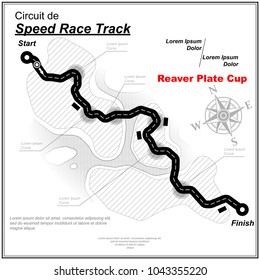 White speed track map with black road and sample text