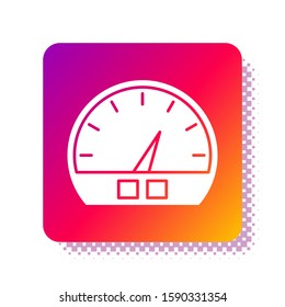 White Speedometer icon isolated on white background. Square color button. Vector Illustration