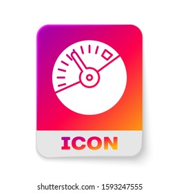 White Speedometer icon isolated on white background. Rectangle color button. Vector Illustration