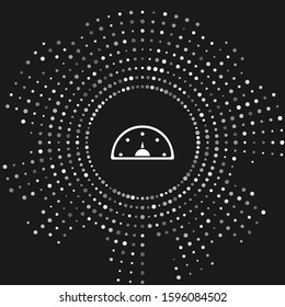 White Speedometer icon isolated on grey background. Abstract circle random dots. Vector Illustration