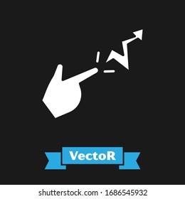White Spell icon isolated on black background. The sorcerer hand performing spells.  Vector Illustration