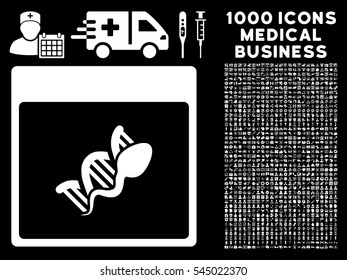 White Sperm DNA Replication Calendar Page vector icon with 1000 medical business pictograms. Set style is flat symbols, white color, black background.