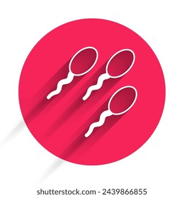 Icono de esperma blanco aislado con fondo de sombra larga. Botón de círculo rojo. Vector
