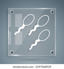 White Sperm icon isolated on grey background. Square glass panels. Vector