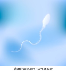 White spermatozoid cell, microscopic view on soft blue background