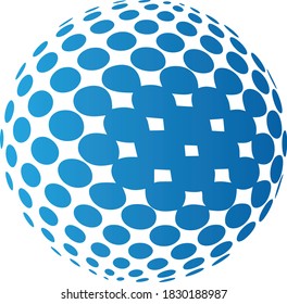 A white sphere covered with a blue raster of varying intensity