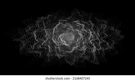 Esfera blanca de puntos con ruido y efecto de explosión. Resumen de la ola tecnológica. Gran visualización de datos. Ilustración vectorial.