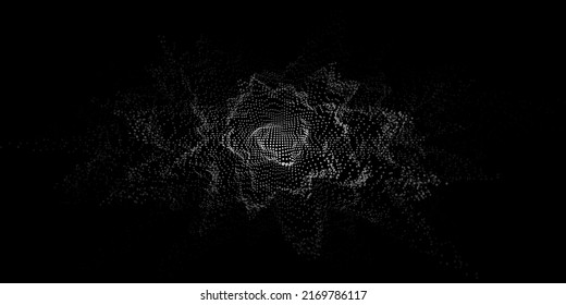 Weiße Punktkugel mit Lärm- und Explosionseffekt. Abstrakte Technologiewelle. Visualisierung großer Daten. Vektorgrafik.