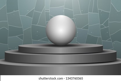white sphere on the gray podium in the marble room