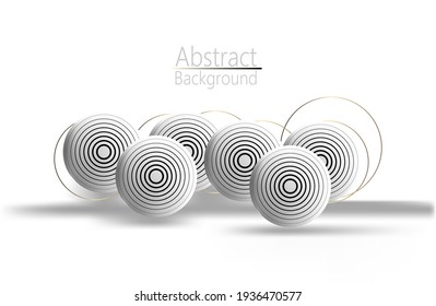 white sphere on a light background with black and gold rings. Vector illustration of a modern minimalism. EPS 10