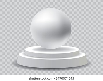 esfera blanca sobre pedestal blanco con sombra transparente, Ilustración vectorial