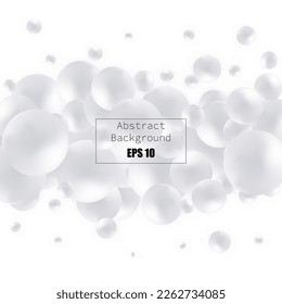 Esferas blancas de bolas sobre fondo gris. Bolas blancas nevadas. Esferas blancas blandas. Fondo abstracto con esferas 3d dinámicas. Plantilla de diseño de portada o banner de moda. Ilustración del vector EPS10