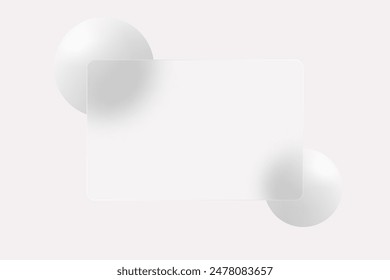 White spheres with a defocused white frame. Abstract background glass morphism.