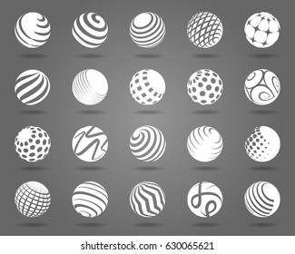 White spheres with shadows. Vector texture shade 3d shape sphere set