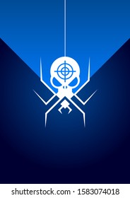 White spider with the image of a skull, with a target on the forehead logotype design