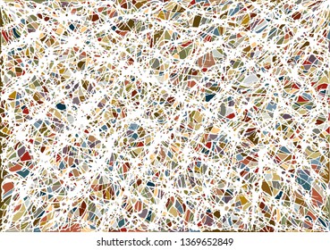 White spider net like curving net, with the gaps multi color filled
