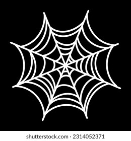 White spider web for Halloween design. Spiderweb icon. Vector illustration isolated on black background.