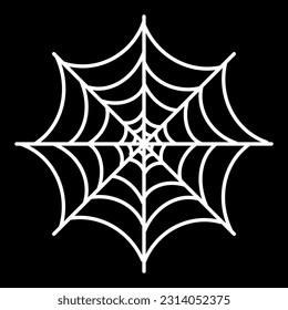 White spider web for Halloween design. Spiderweb icon. Vector illustration isolated on black background.