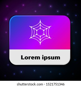 White Spider web icon isolated on black background. Cobweb sign. Happy Halloween party. Rectangle color button. Vector Illustration