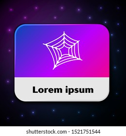 White Spider web icon isolated on black background. Cobweb sign. Happy Halloween party. Rectangle color button. Vector Illustration