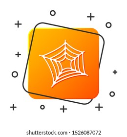 White Spider web icon isolated on white background. Cobweb sign. Happy Halloween party. Orange square button. Vector Illustration