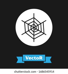 White Spider web icon isolated on black background. Cobweb sign. Happy Halloween party.  Vector Illustration