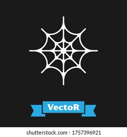 White Spider web icon isolated on black background. Cobweb sign. Happy Halloween party.  Vector Illustration