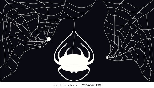 white spider spider web silhouette black background vector illustration