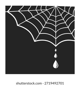 Teia de aranha branca com gotas de água contra um fundo preto