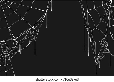 White spiderweb on black background. Vector illustration