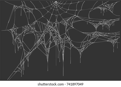 White spiderweb on black background. Vector illustration