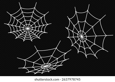White spiderweb on dark background. Vector illustration for Halloween decoration. Spiderweb trap