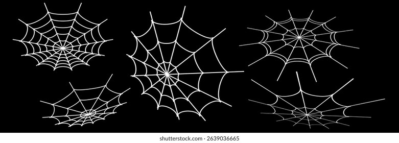 White spiderweb on dark background. Vector illustration for Halloween decoration. Spiderweb trap.