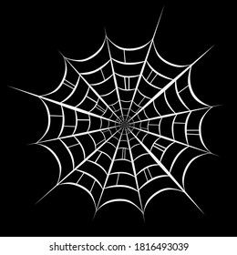 White spidet web on black background. For parties, decor, postcards, prints, social networks, banner, packaging, sketchbooking. Helloween