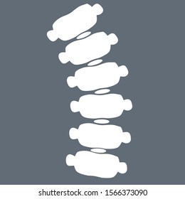 White spine on a black background. Intervertebral disc. Medical care and x-rays of the internal organs. Cartoon flat illustration. The bones in the back