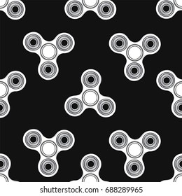 White spinners on a black background. Vector illustration. Seamless background.