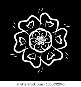 monograma de flor espiral blanca sobre negro