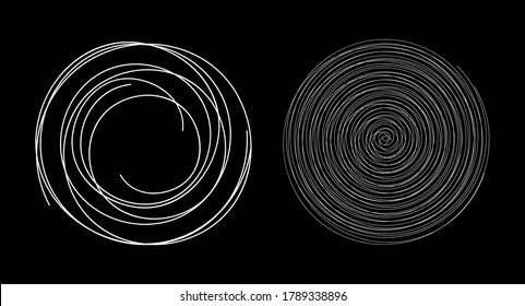 Elementos de diseño de logotipo en espiral blanca sobre fondo negro. Ilustración vectorial.